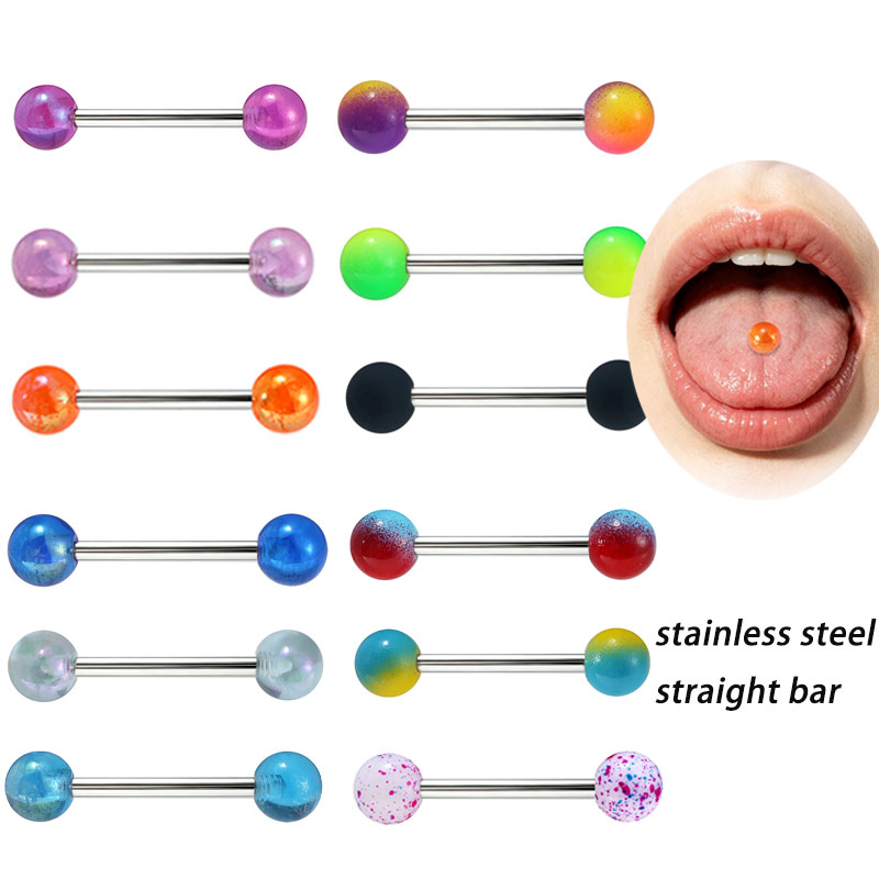 Tongue Barbell Straight - 50pcs/lot Stainless Steel Straight Tongue Barbell