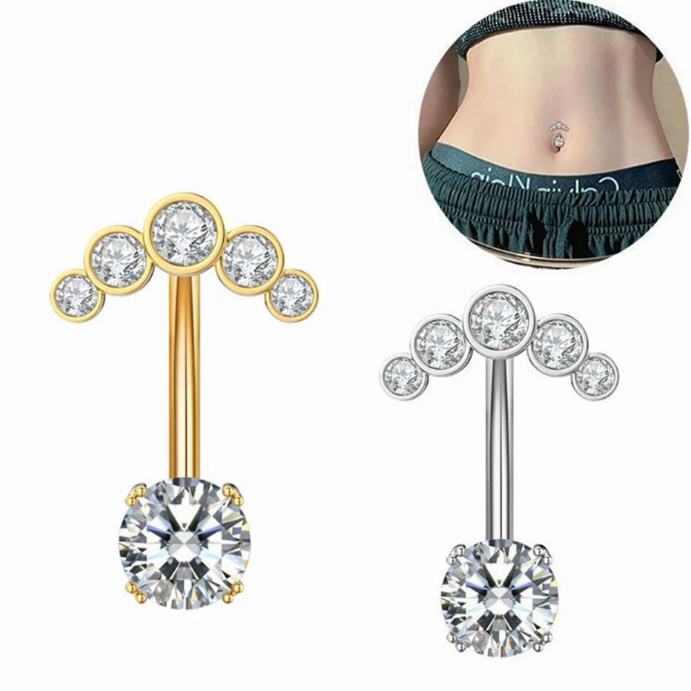 Belly Bar Titanium - 1pc Reversed Barbell Zircon Belly Piercing
