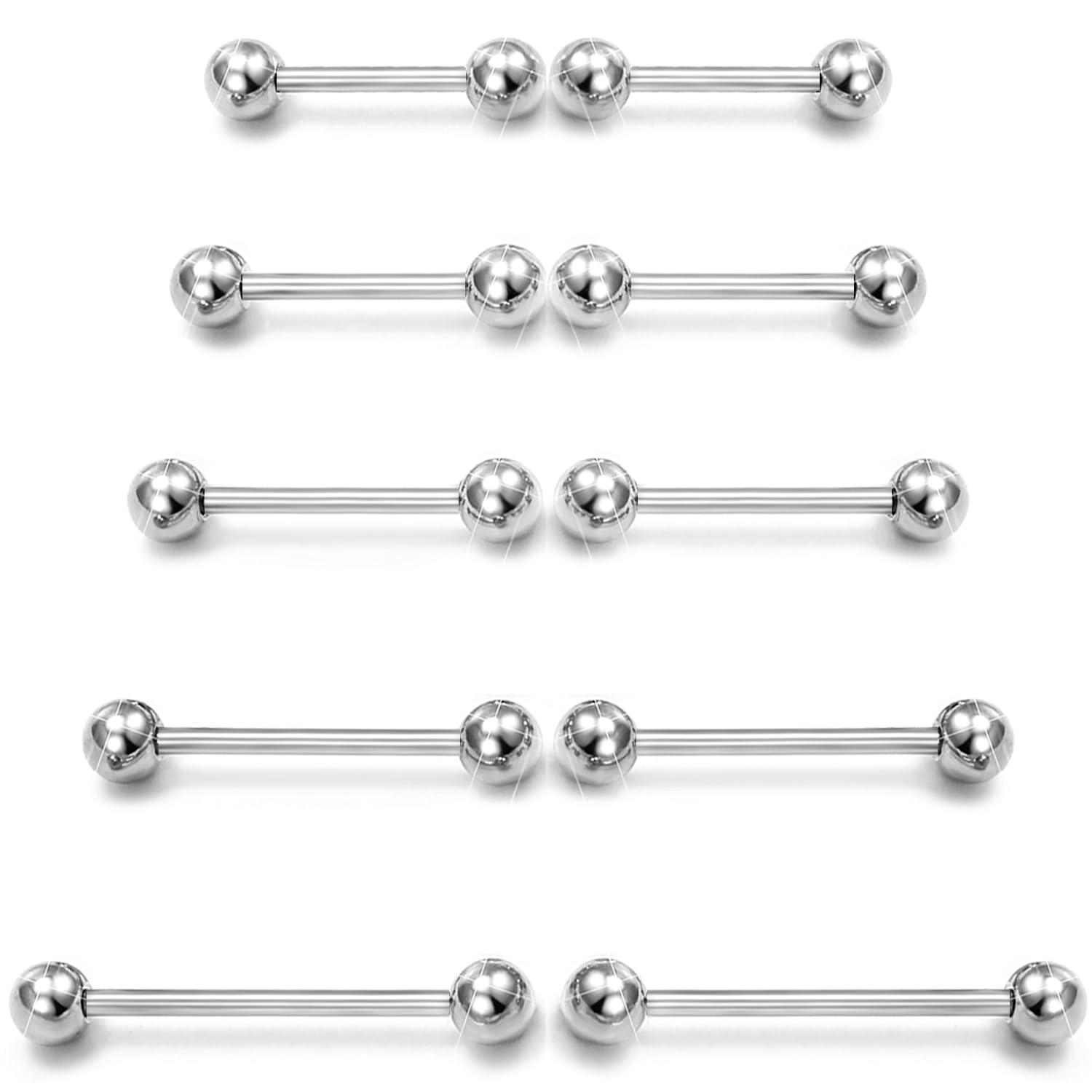 Tongue Barbell Straight - 10pcs 14G Surgical Steel Straight Barbell