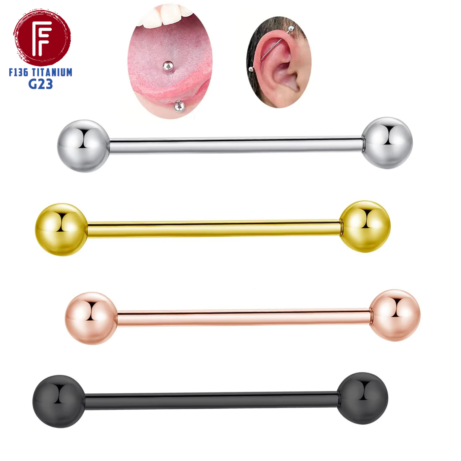 Tongue Barbell Straight - ASTM F136 Titanium Piercing Barbell Balls