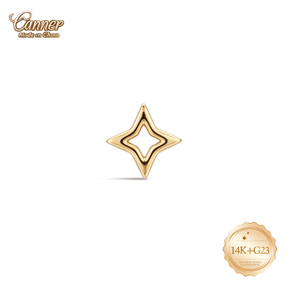 Body Jewelry Hypoallergenic - CANNER 14K Solid Gold Hollow Star