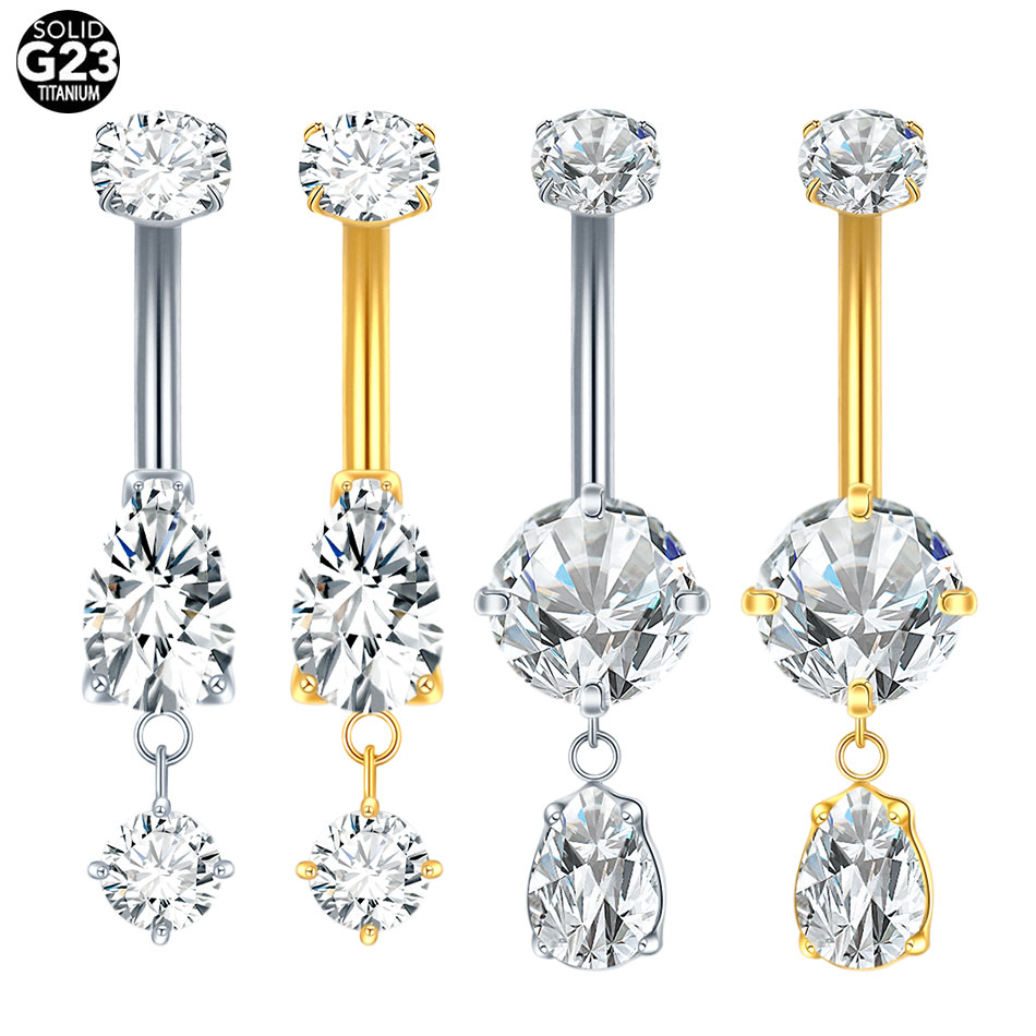 Belly Bar Titanium - 1/5PCS Titanium Crystal Zircon Teardrop Dangle