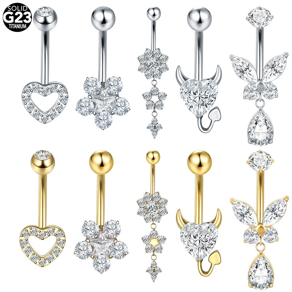 1/5PCS Titanium Heart CZ Navel - đánh giá và giá Belly Bar Titanium