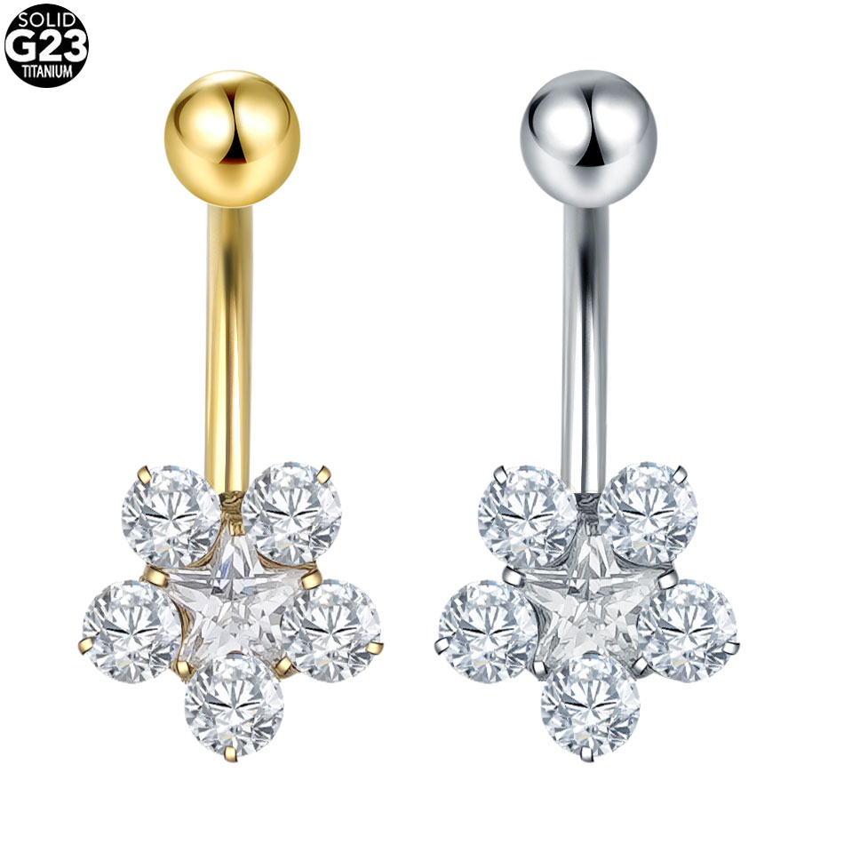 1/5PCS Titanium Heart CZ Navel - đánh giá và giá Belly Bar Titanium