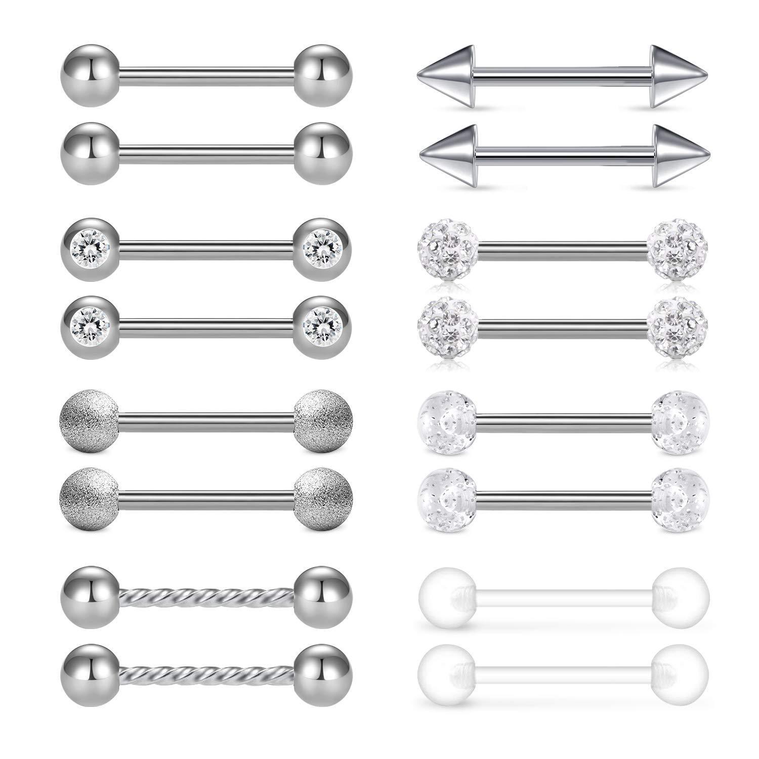16Pcs/Set 14G Stainless Steel  - đánh giá và giá Tongue Barbell Straight