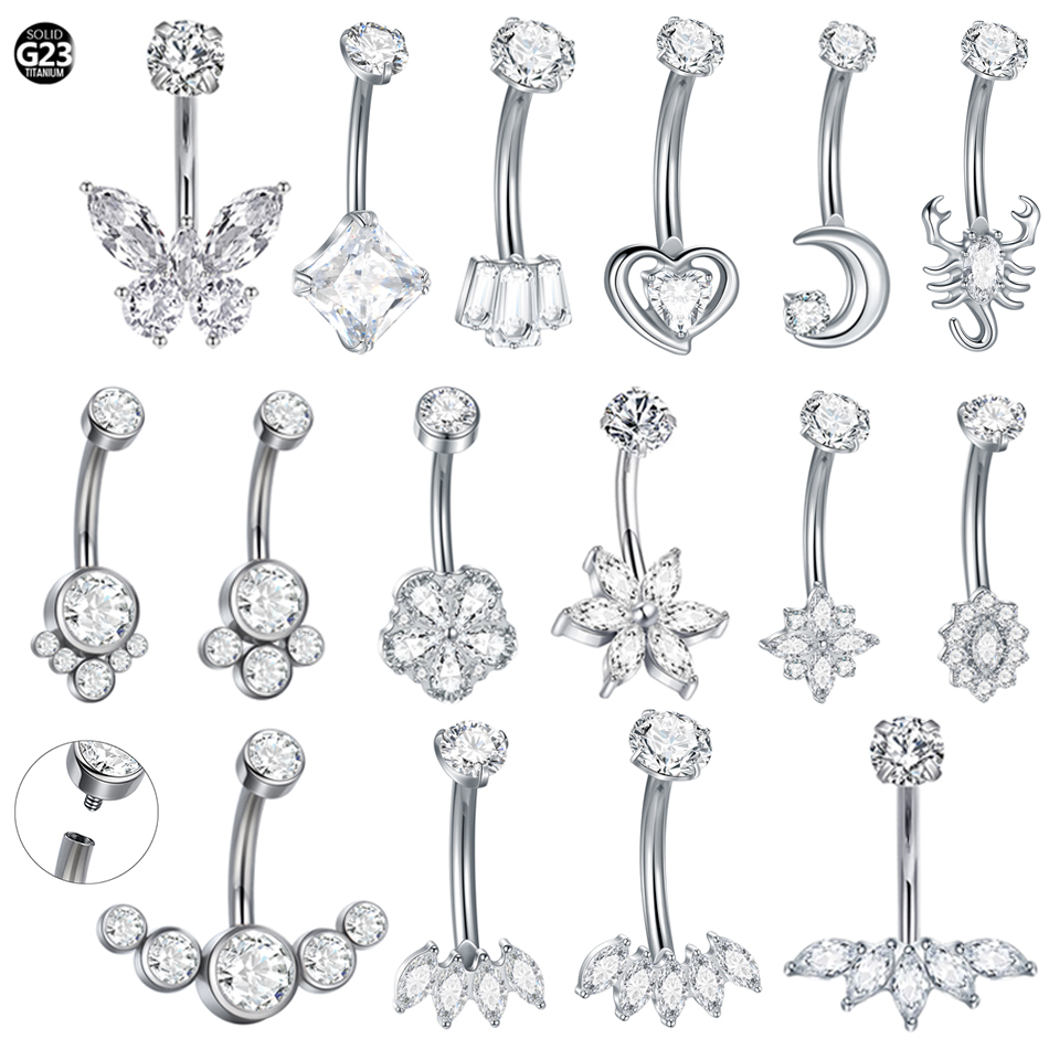 1Pc Titanium Zircon Belly Ring - đánh giá và giá Belly Bar Titanium