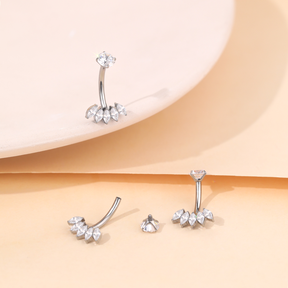 1Pc Titanium Zircon Belly Ring - đánh giá và giá Belly Bar Titanium