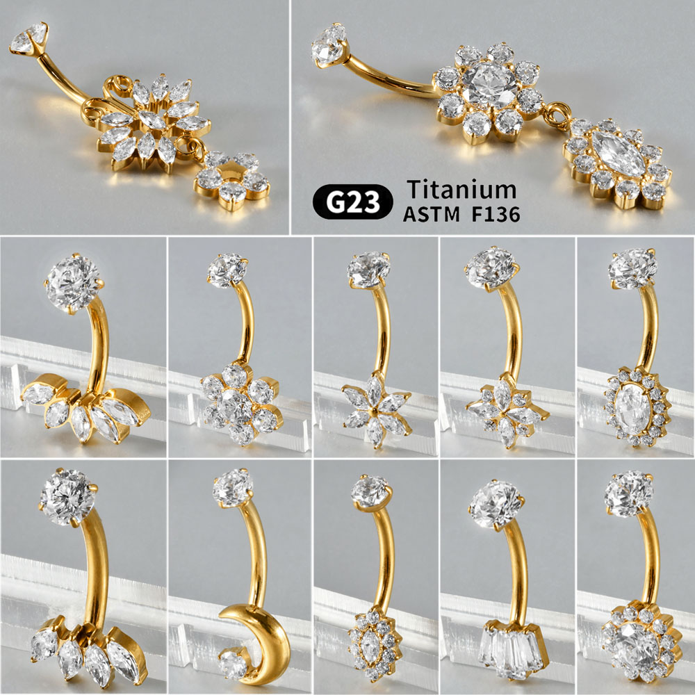 1PC Titanium Carved Zircon Bel - đánh giá và giá Belly Bar Titanium