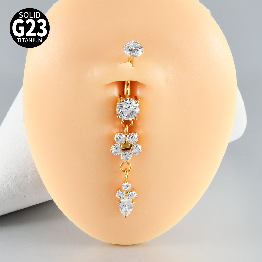 1PC Titanium Carved Zircon Bel - đánh giá và giá Belly Bar Titanium