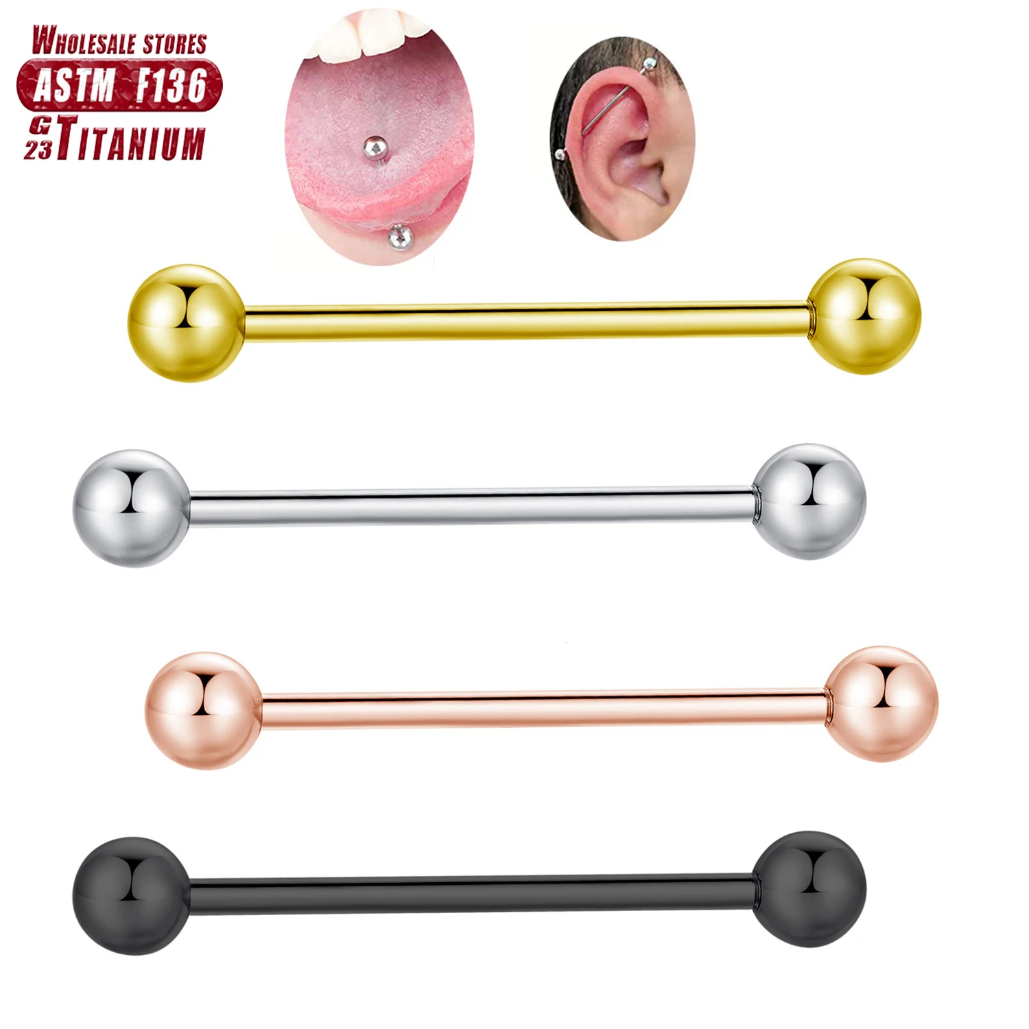 ASTM F136 Titanium Industrial  - đánh giá và giá Tongue Barbell Straight