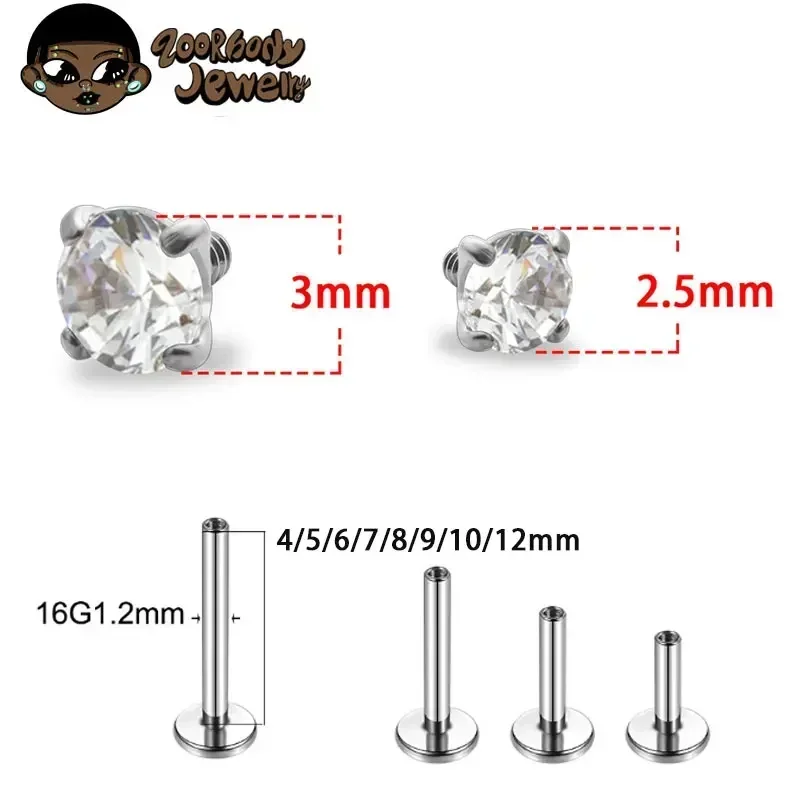 1Pcs G23 Titanium Piercing CZ  - đánh giá và giá Zoor Body Jewelry