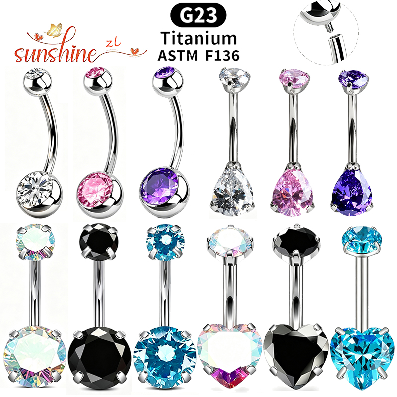 1PC G23 Titanium Zircon Gem Cu - đánh giá và giá Belly Bar Titanium