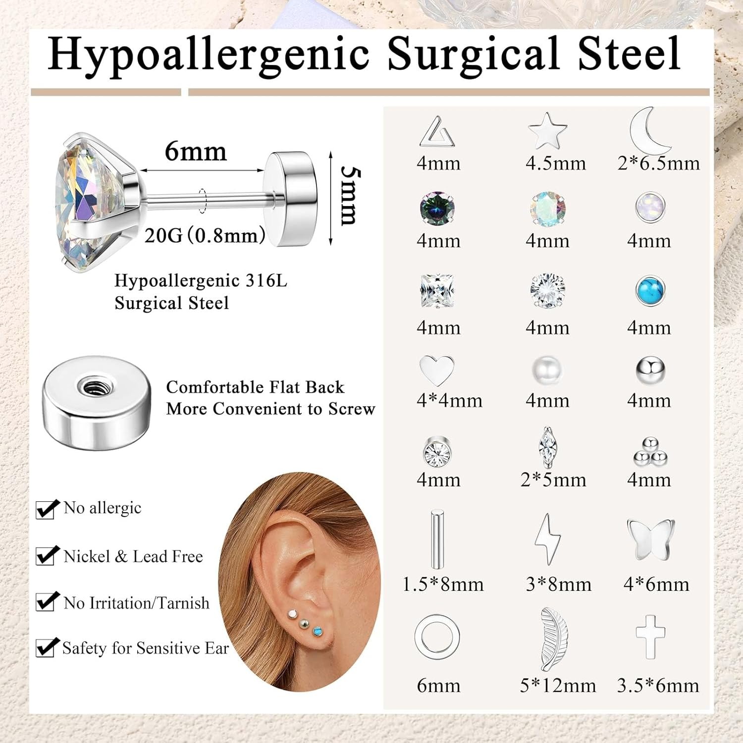 Florideco 1Pair Hypoallergenic - đánh giá và giá Body Jewelry Hypoallergenic