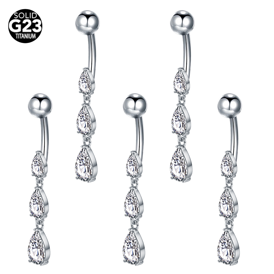 1/5PCS Titanium 14G Dangle CZ  - đánh giá và giá Belly Bar Titanium
